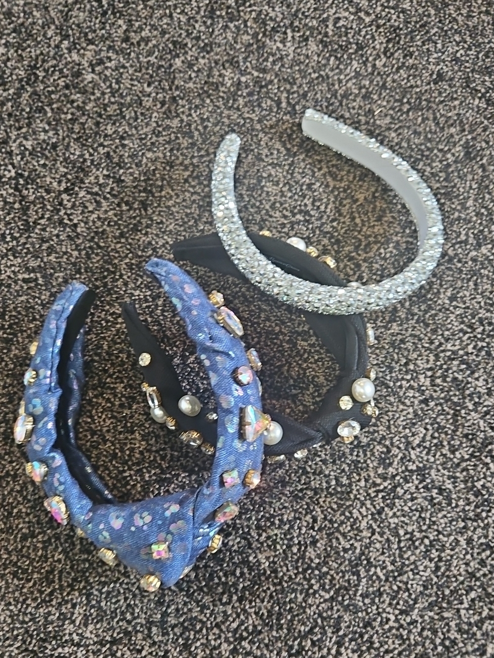 Embellished Headband Set - Blue, Black, Silver